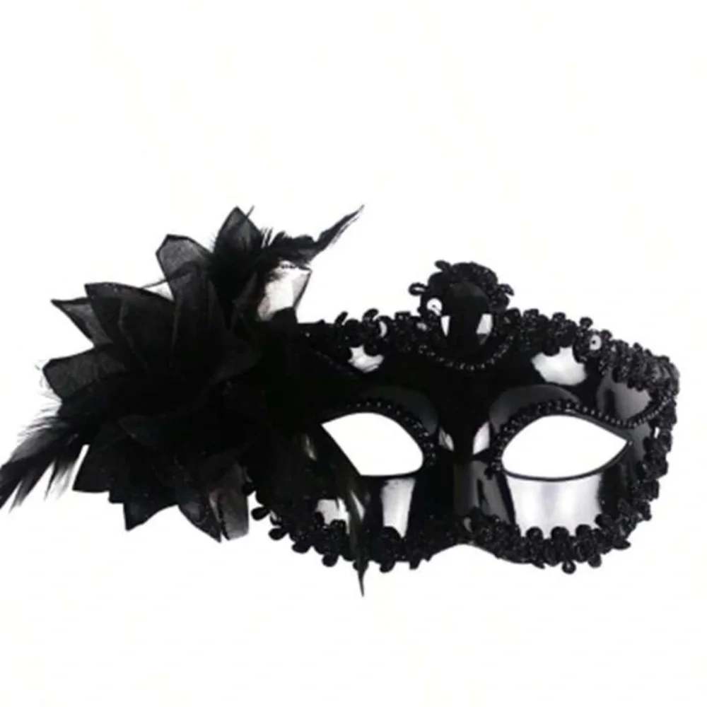 Black Mask Decorative Side Rose Lace Party Mask - Picture 5 of 7